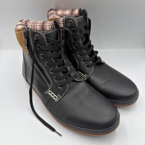 Solo Men Black High Top Boots Side Zip Plaid Lined Lace Up Sneakers Mens 11